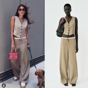 Zara Beige Wide-Leg Trousers with Matching Vest